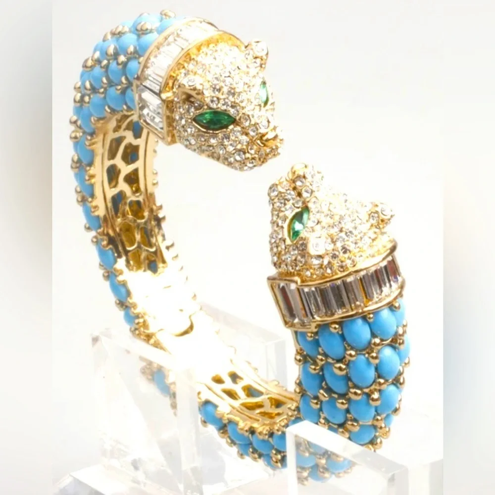 Exquisite Crystal Panther Chunky Cuff Bracelets - New Condition